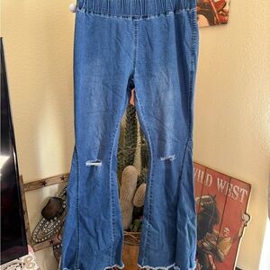 Blue Flared Denim Jeans bellbottoms stretch waist pull on size xl